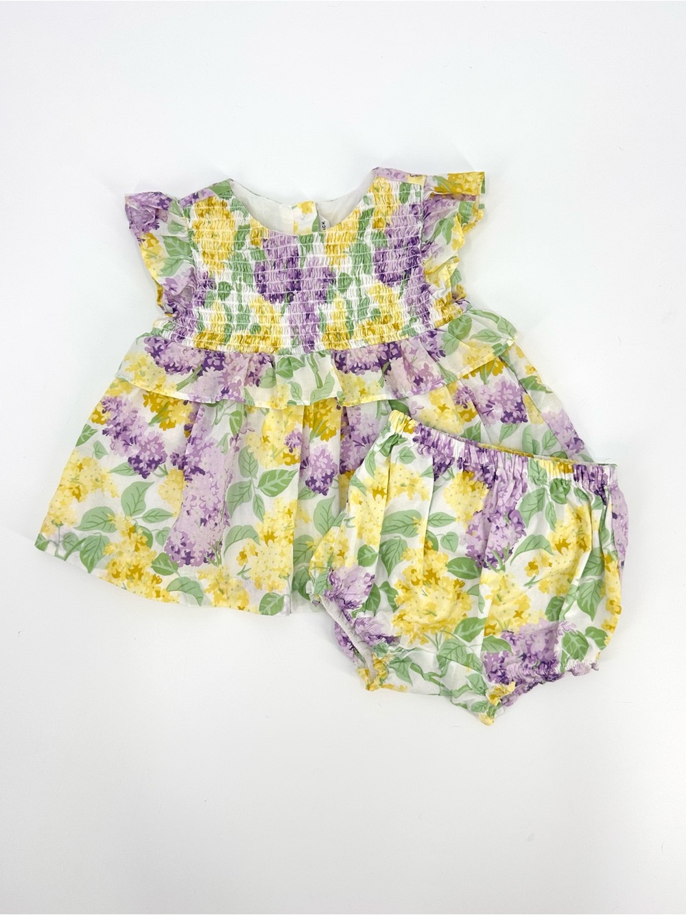Janie and Jack Yellow & Purple Floral Smocked Ruffle Set Size 18-24 Months